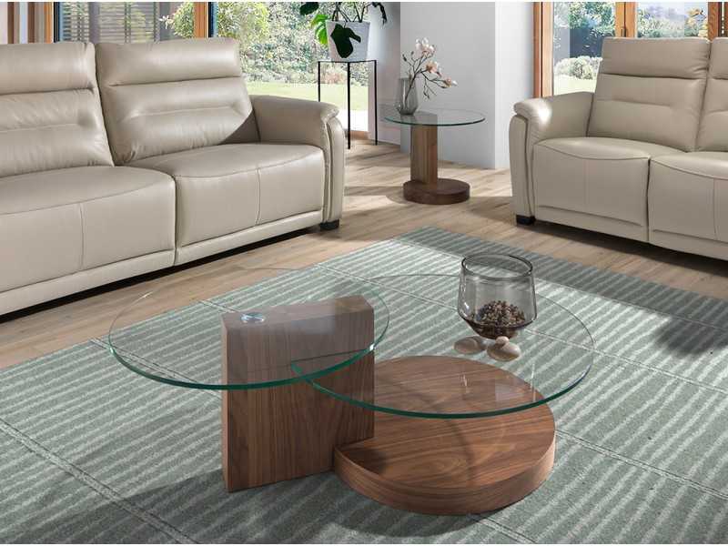 Walnut coffee table with tempered glass - DAISY