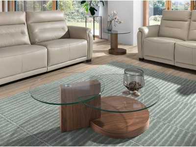 Walnut coffee table with tempered glass - DAISY Walnut coffee table with tempered glass - DAISY
