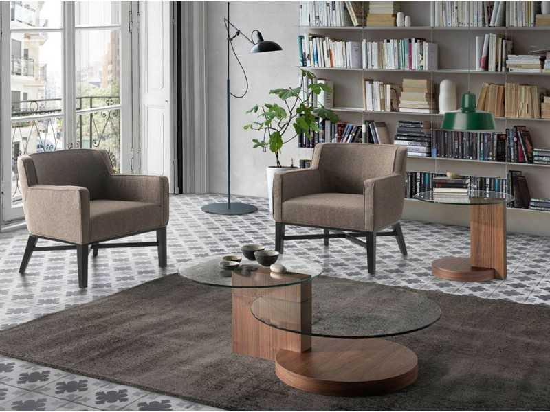 Walnut coffee table with tempered glass - DAISY