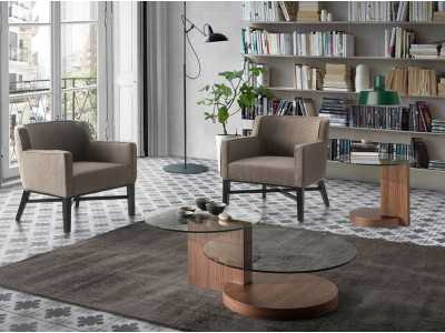 Walnut coffee table with tempered glass - DAISY Walnut coffee table with tempered glass - DAISY