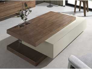 Coffee table with drawer in walnut and lacquered wood - SCARLETT