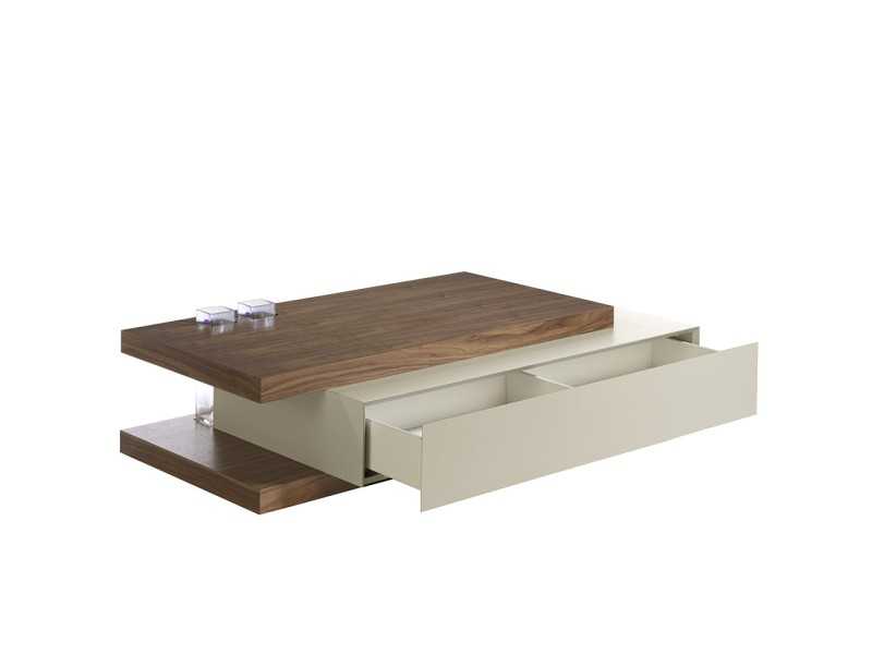 Table basse avec tiroir en noyer et bois laqué - SCARLETT