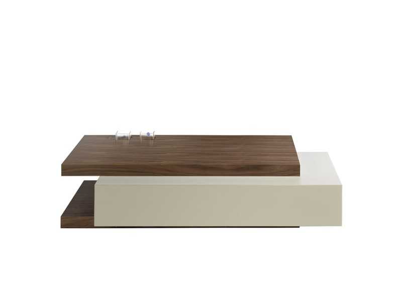 Table basse avec tiroir en noyer et bois laqué - SCARLETT