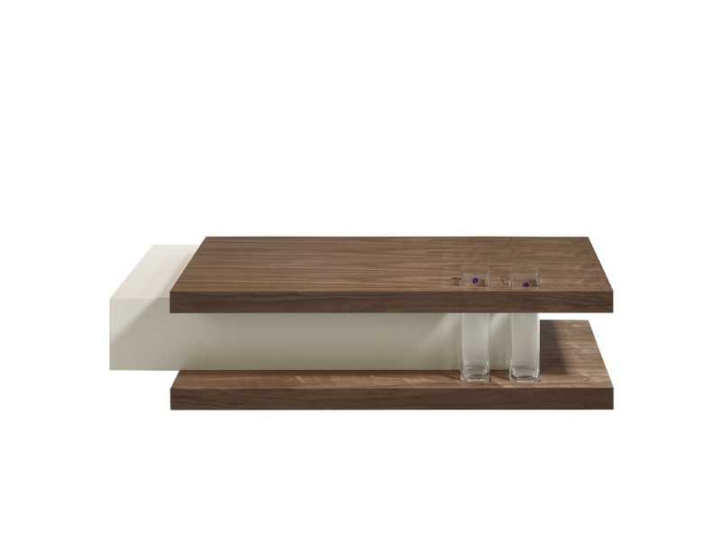 Table basse avec tiroir en noyer et bois laqué - SCARLETT