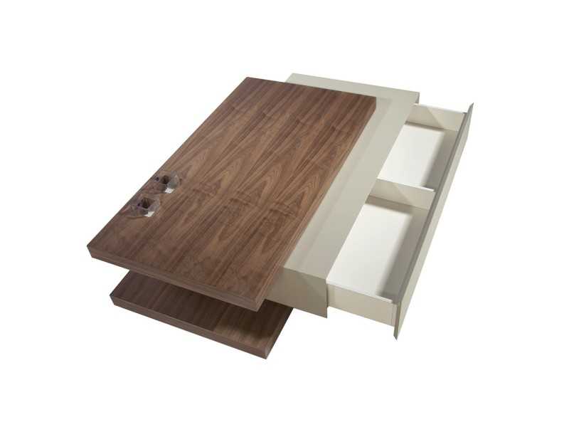 Table basse avec tiroir en noyer et bois laqué - SCARLETT