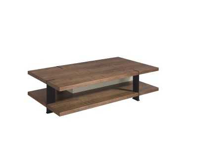 Table basse en noyer avec tiroir laqué et piètements en acier inoxydable - BEATRIX