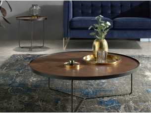 Table basse ronde en acier inox et plateau en noyer - DAPHNE 2