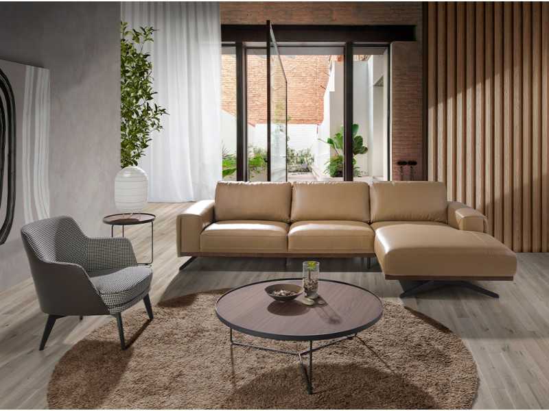 Round coffee table in stainless steel and walnut top - DAPHNE