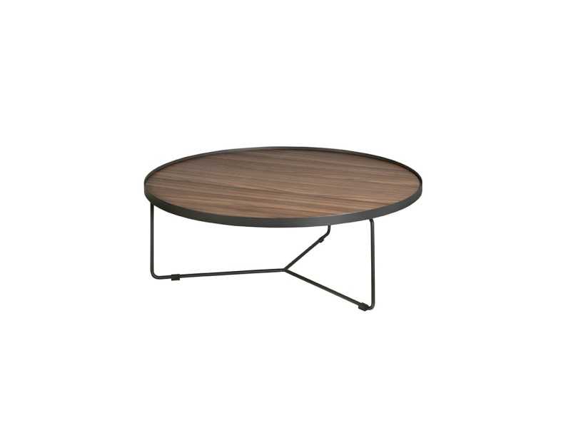 Round coffee table in stainless steel and walnut top - DAPHNE