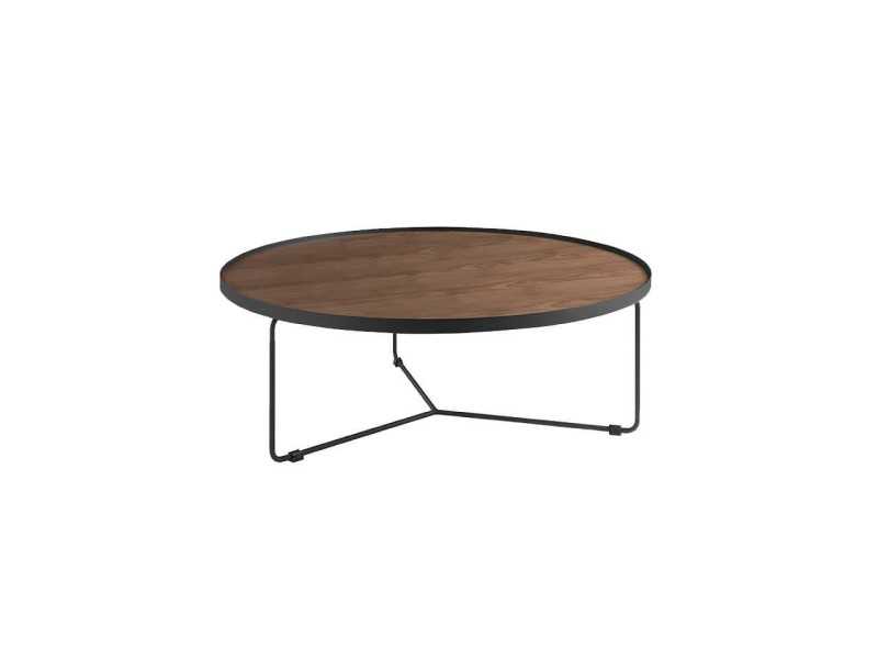 Round coffee table in stainless steel and walnut top - DAPHNE
