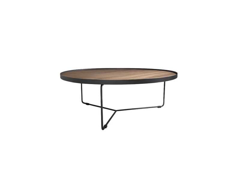 Round coffee table in stainless steel and walnut top - DAPHNE