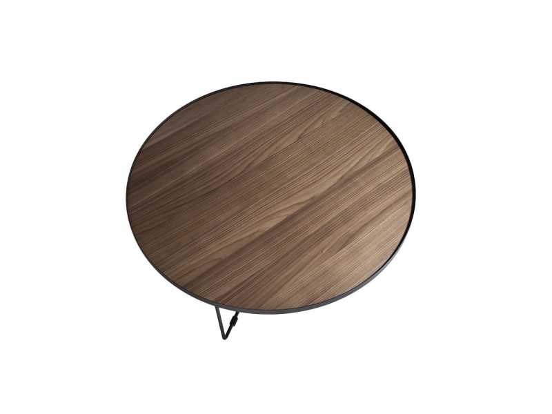 Round coffee table in stainless steel and walnut top - DAPHNE