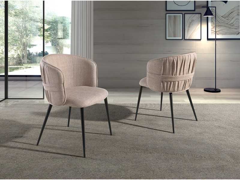 Upholstered designer chair with lacquered stainless steel structure - ADELYN