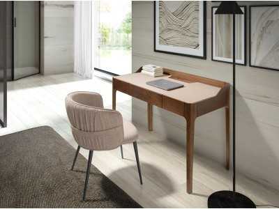 Upholstered designer chair with lacquered stainless steel structure - ADELYN