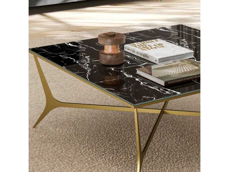 Mesa de centro en acero con tapa de cristal templado - AMABEL