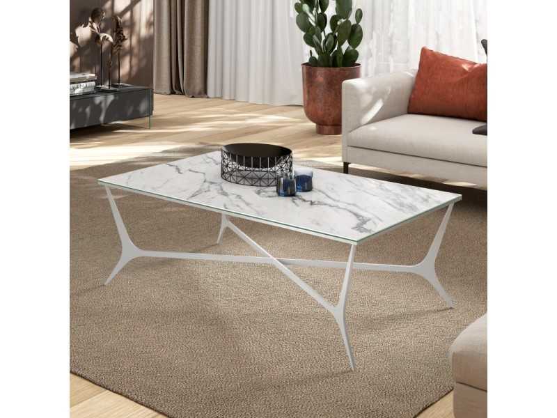 Mesa de centro en acero con tapa de cristal templado - AMABEL