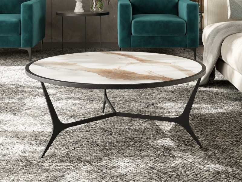 Round steel coffee table with porcelain top - AMABEL RONDE