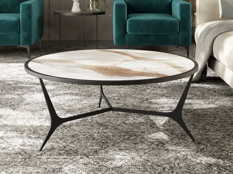 Table basse ronde en acier avec plateau en porcelaine - AMABEL RONDE