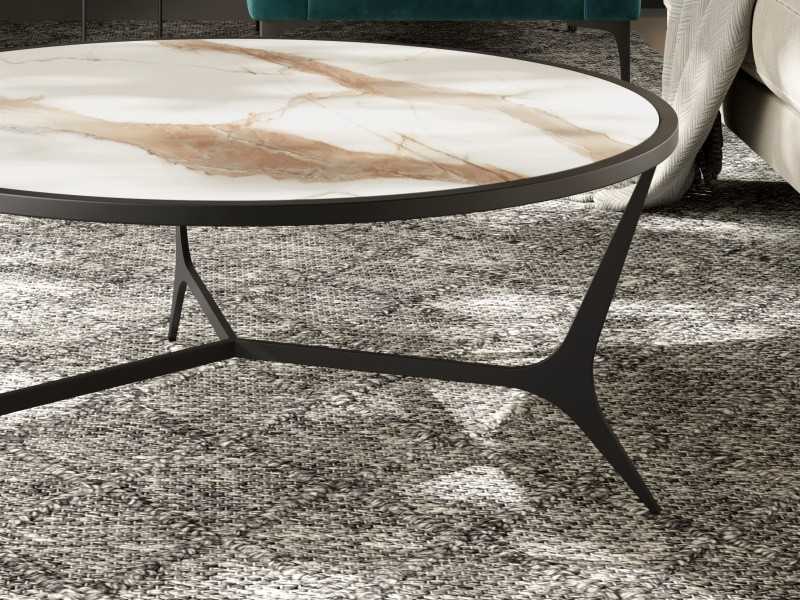 Mesa de centro redonda en acero con tapa porcelánico - AMABEL RONDE