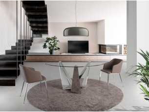 Round dining table with chrome stainless steel base - TAVIRA 2