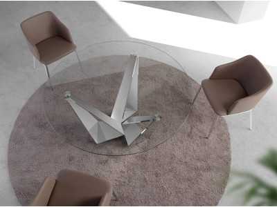 Round dining table with chrome stainless steel base - TAVIRA Round dining table with chrome stainless steel base - TAVIRA