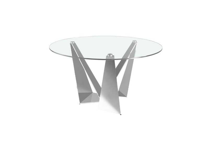 Mesa de comedor redonda con base en acero inoxidable cromado - TAVIRA