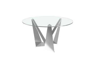 Mesa de comedor redonda con base en acero inoxidable cromado - TAVIRA