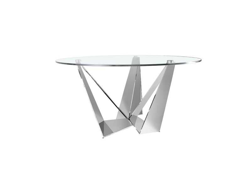 Mesa de comedor redonda con base en acero inoxidable cromado - TAVIRA