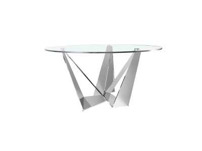 Mesa de comedor redonda con base en acero inoxidable cromado - TAVIRA