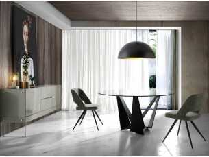 Table à manger ronde avec piètement en acier inoxydable époxy noir - TAVIRA NEGRO 2