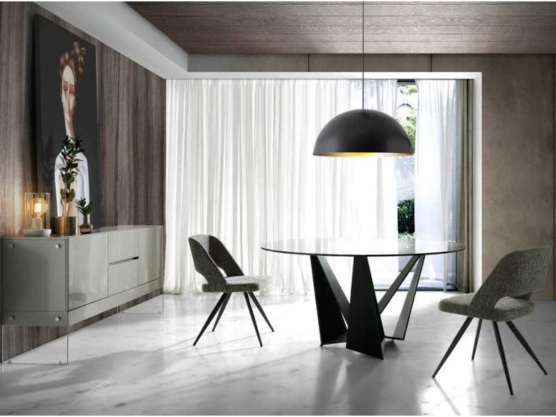 Round dining table with black epoxy stainless steel base - TAVIRA NEGRO