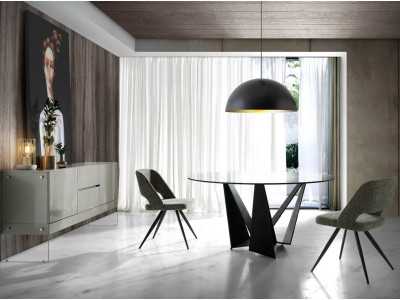 Round dining table with black epoxy stainless steel base - TAVIRA NEGRO Round dining table with black epoxy stainless steel base - TAVIRA NEGRO