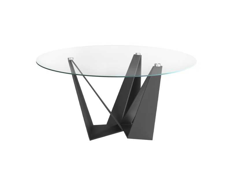 Round dining table with black epoxy stainless steel base - TAVIRA NEGRO