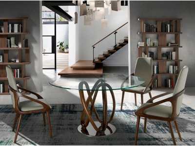 Round dining table with solid wood base - ELVAS