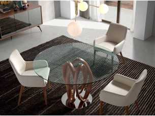 Mesa de comedor redonda con base en madera maciza - ELVAS 2