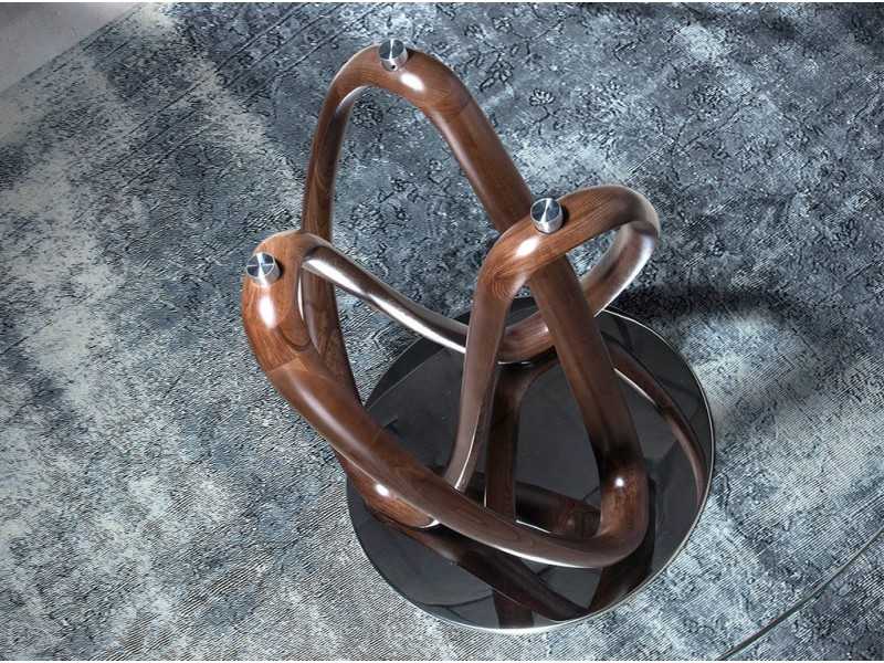 Mesa de comedor redonda con base en madera maciza - ELVAS