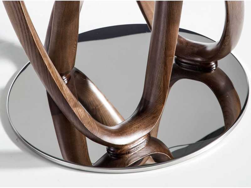 Mesa de comedor redonda con base en madera maciza - ELVAS