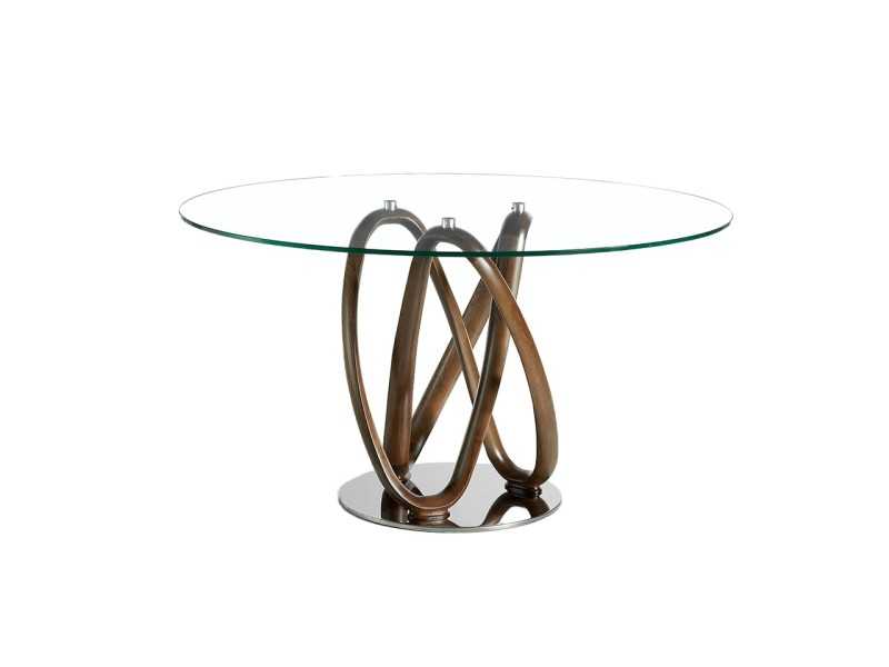 Mesa de comedor redonda con base en madera maciza - ELVAS