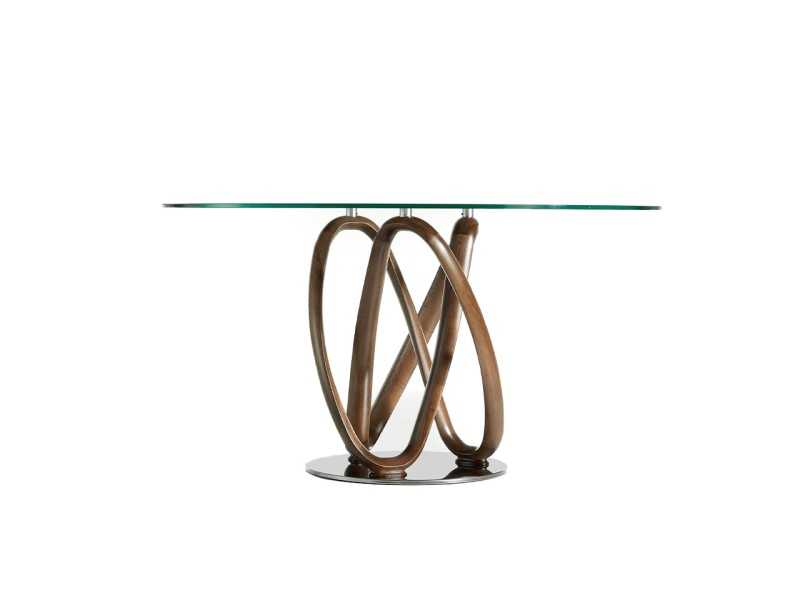 Mesa de comedor redonda con base en madera maciza - ELVAS