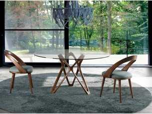 Mesa de comedor redonda con base en madera maciza - SERPA