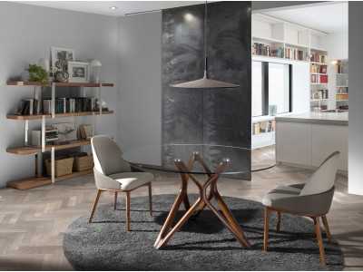 Round dining table with solid wood base - SERPA