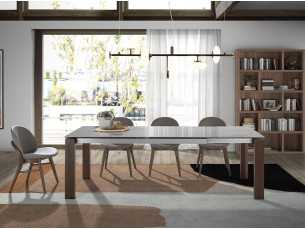 Extendable dining table in walnut and porcelain top - AVIGNON