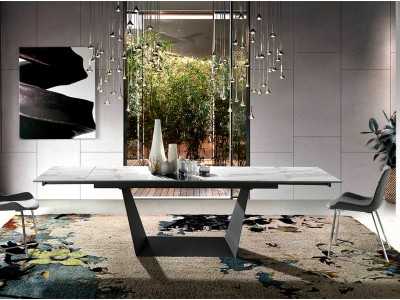 Mesa de comedor extensible con base en acero lacado negro - SEDAN
