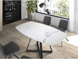 Extendable dining table in porcelain and steel base - MOSSET