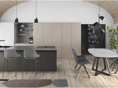 Mesa comedor extensible en porcelánico y base en acero - MOSSET