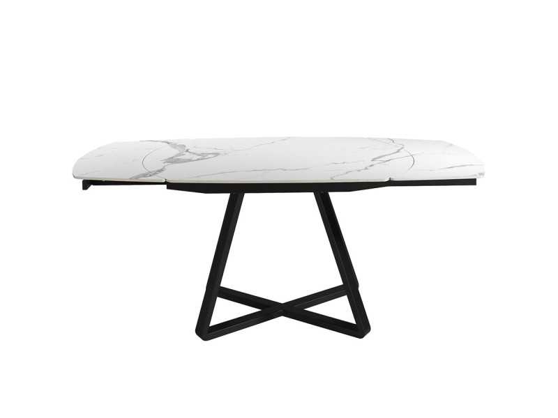 Mesa comedor extensible con tapa de mármol porcelánico y base en acero inox - MOSSET