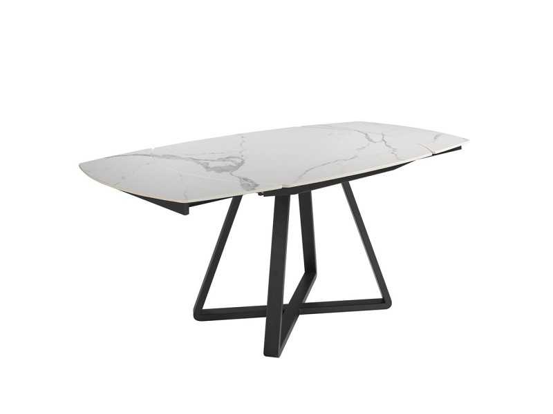 Mesa comedor extensible con tapa de mármol porcelánico y base en acero inox - MOSSET