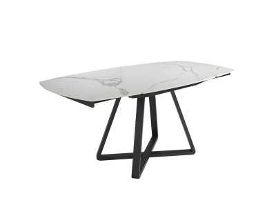 Mesa comedor extensible en porcelánico y base en acero - MOSSET