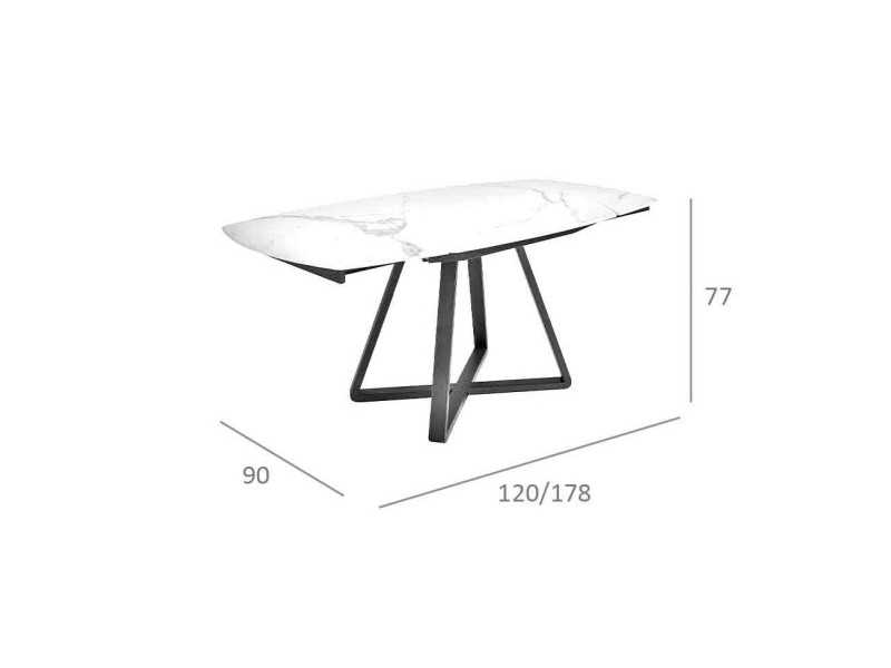 Mesa comedor extensible con tapa de mármol porcelánico y base en acero inox - MOSSET