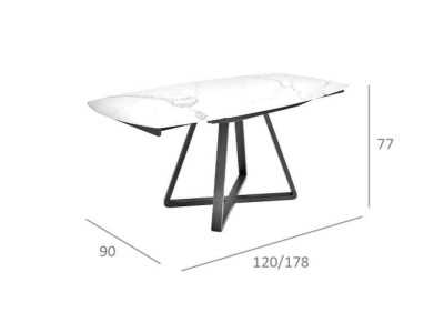 Mesa comedor extensible en porcelánico y base en acero - MOSSET